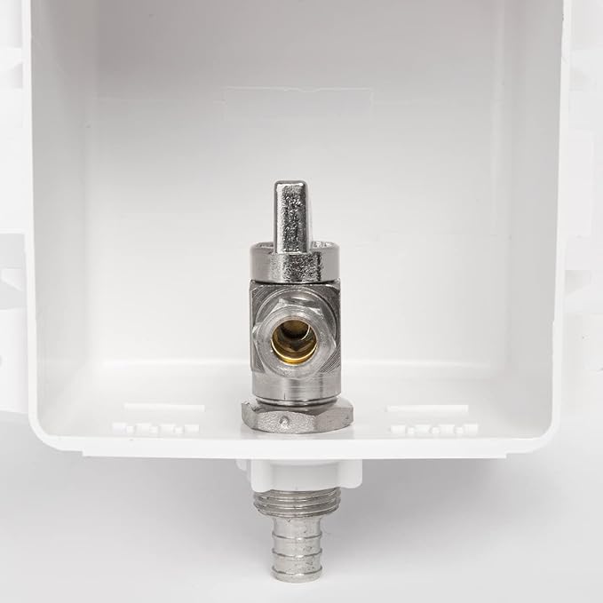 EFIELD Pex Pre-assembled Dishwasher Outlet Box, 1/2-Inch Barb Crimp Pex F1807 Inlet with Installed 1/4-Turn Ball Valve, White (Regular),(DW004)