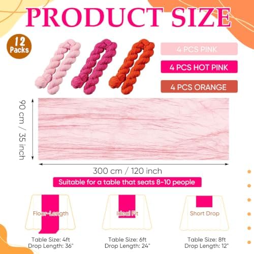 12 Pcs Hot Pink and Orange Cheesecloth Table Runners 118"