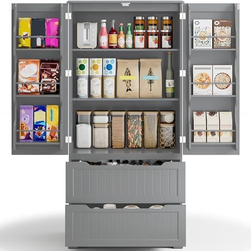Gizoon 63" Kitchen Pantry Cabinet with Drawers for Dining Room, Gray