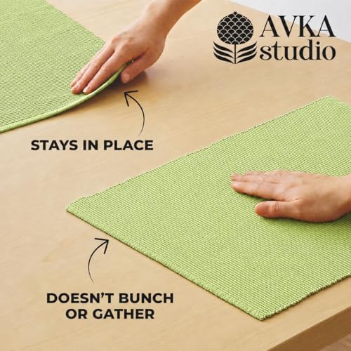 100% Cotton Ribbed Placemats - Set of 6-13 x 19 Inches - Light Lime Green - Everyday Cloth Table Mats - Thick Construction, Washable Reusable Cloth Place Mat - by AVKA Studio