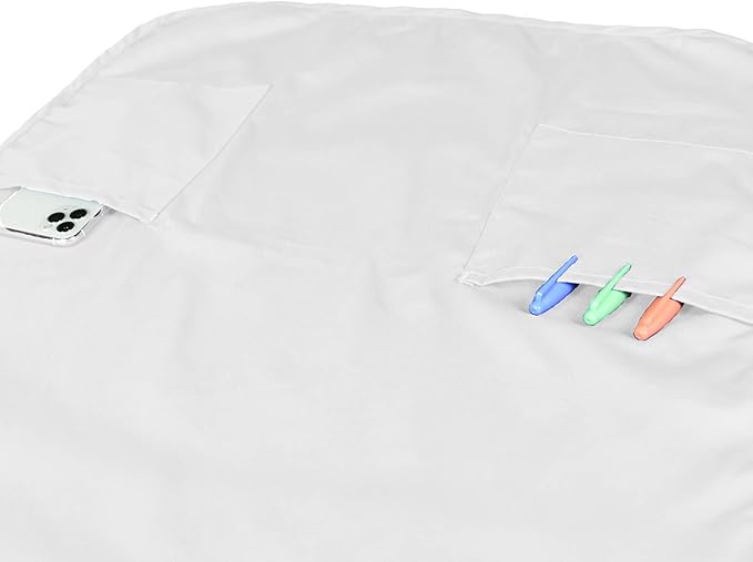 DALIX Apron Commercial Restaurant Home Bib Spun Poly Cotton Kitchen Aprons (2 Pockets) in White 12 Pack