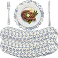 Set of 24 Blue Cotton Placemats 15" Round Scalloped Navy Blue