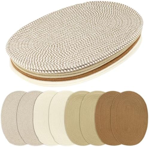 Oval Woven Placemats Set of 8 Heat Resistant Placemats 17.5 x 12 Inches Farmhouse Cotton Rope Place Mats for Dining Tables Trivets for Hot Dishes, Mixed Brown