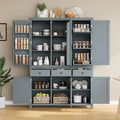 Merax 74.8'' Tall Kitchen Pantry Storage Cabinet with 6 Doors, 3 Drawers and Adjustable Shelves, Freestanding Large Cupboard & Pull-Out Trays for Kitchen, Dining Room, Living Room, Gray