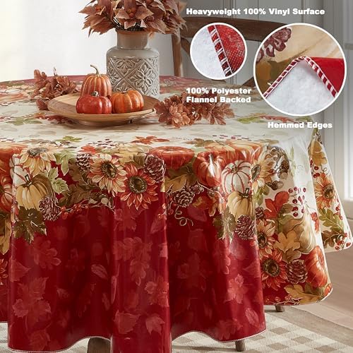Newbridge Bountiful Fall Harvest 70 Inch Round Vinyl Tablecloth