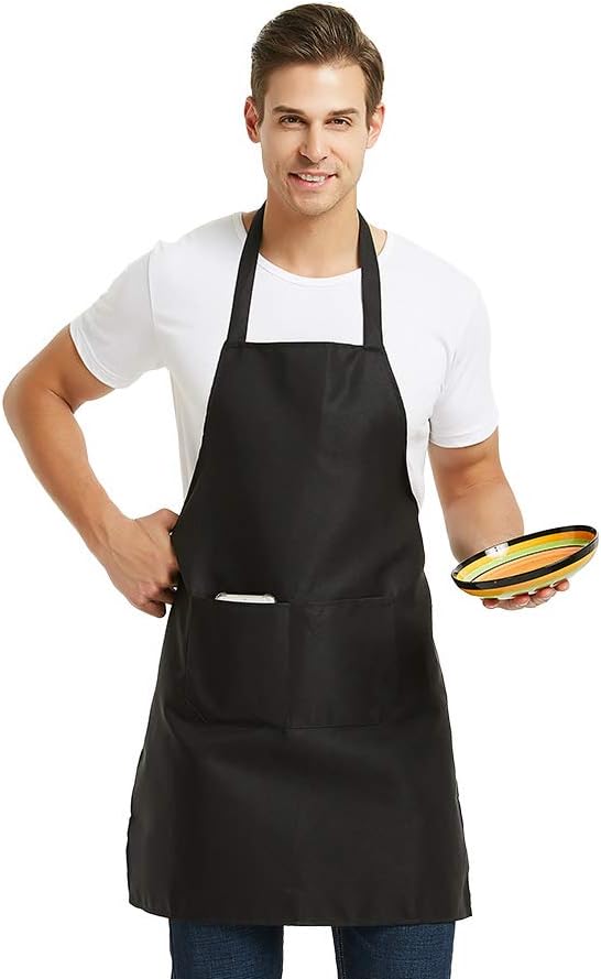 DUSKCOVE 8 Pack Bib Aprons Bulk - Unisex Pink Commercial Apron with 2 Pockets for Kitchen Crafting BBQ Drawing Cooking