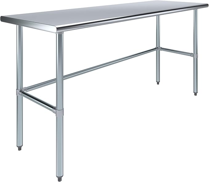 AmGood Stainless Steel Work Table Open Base | NSF Kitchen Island Food Prep | Laundry Garage Utility Bench (72" Long X 24" Deep)