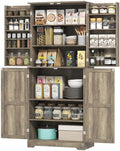 HOMCOM 72" Farmhouse Kitchen Pantry Cabinet, Tall, 4 Barn Doors, Gray Wash