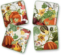 Harvest Fields 6” Ceramic Canapé Plates – Set of 4 Farmhouse Appetizer & Dessert Plates with Autumn Pumpkin Designs – Perfect for Snacks, Cheese, Hors d’Oeuvres & Thanksgiving Entertaining