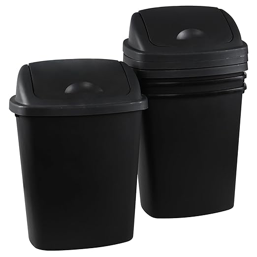 Office Trash Can with Lid, 8 Gallon Kitchen Garbage Can, Plastic Durable Waste and Recycle Bin (Set of 4, Black)