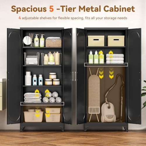 Polup 75" Tall Metal Kitchen Pantry Storage Cabinet with Doors and Shelves