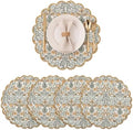 Ridhi Floral Block Print Round Placemats 15 in, Set of 4, Goldenrod Yellow