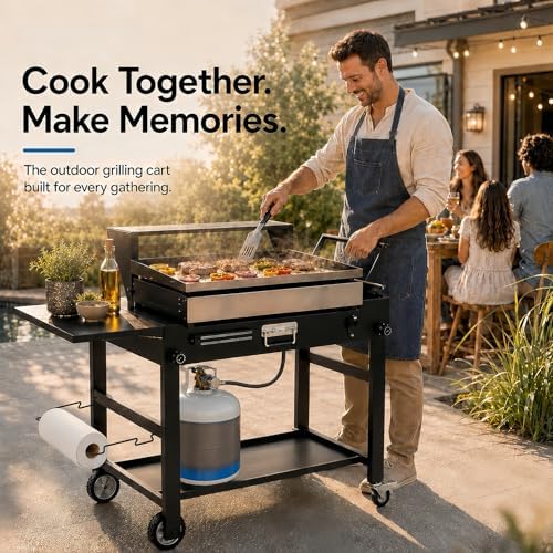 Grill Cart for Blackstone 17 and 22 Inch Griddle – 31.5" Tall Outdoor Griddle Table with Wheels, BBQ Prep Station with Side Shelf, Bar Top Shelf and Lower Storage, Foldable, Pizza Oven Compatible