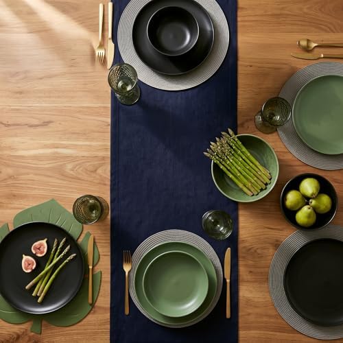 Solino Home 100% Pure Linen Table Runner Navy Extra Long, Fete 14 x 144 in