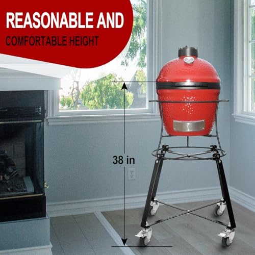 Rolling Cart with Wheels for Kamado Joe JR with Cast Iron Stand, Grill Stand for Kamado Joe Jr Accessories, Rolling Outdoor Cart for Kamado Joe Junior Grill Stand（Match Jr's Original Cast Iron Stand）