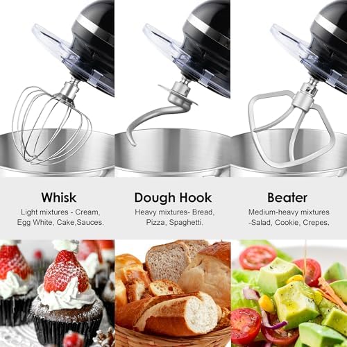Aucma Stand Mixer,6.5-QT 660W 6-Speed Tilt-Head Food Mixer, Kitchen Electric Mixer with Dough Hook, Wire Whip & Beater (Black, 6.5QT)
