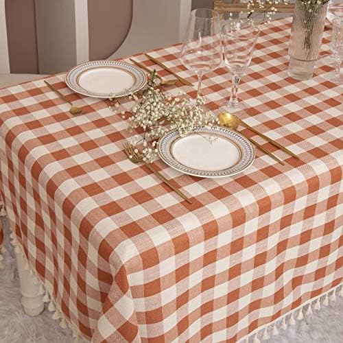 Midsummer Breeze Fall Thanksgiving Orange Gingham Tablecloth 55”x102”