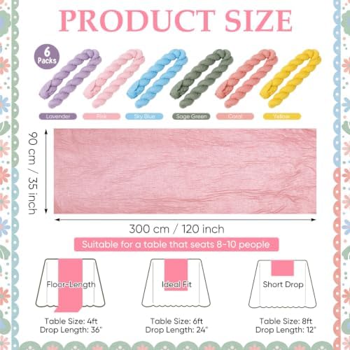 6 Pcs Pastel Cheesecloth Table Runner 10ft Colorful Party Decor