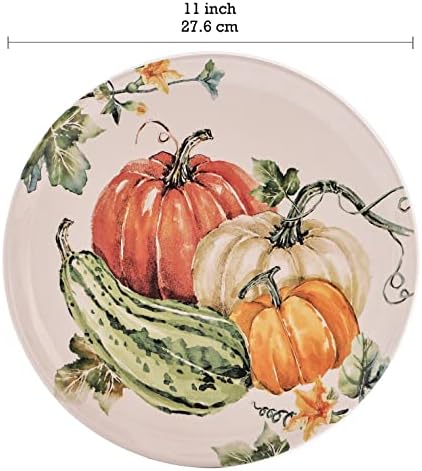 Bico Pumpkin Feast Dinner Plates Set of 4, 11 Inch Large Ceramic Plates for Pasta, Steak, Stylish Serving Dishes, Microwave and Dishwasher Safe, Gift for Housewarming and Thanksgiving