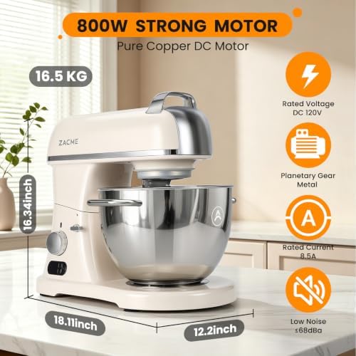 8.4QT Commercial Stand Mixer 800W with Aluminum Die Casting Meets the Standard of NSF/ANSI 8-2023, Mixers Kitchen Electric Stand Mixer with Stainless Steel 8L Bowl, Dough Hook, Whisk and Beater