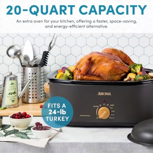 AROMA® 20Qt. Roaster Oven, Fits 24-lb. Turkey, Adjustable Temperature Settings, Keep Warm Setting, Lava Rock (ART-830LR)