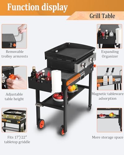 Grill Table for Blackstone Griddle 22 and 17 Inch, Grill Carts Outdoor with Wheels, Heavy-Duty Grill Stand, Foldable Quickly Blackstone Stand Suitable for Travel/Camping and Outdoor Meals