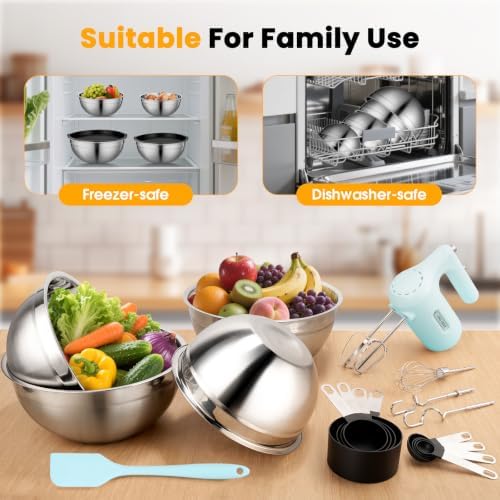 5-Speed Hand Mixer Electric With 4 Mixing Bowls Set