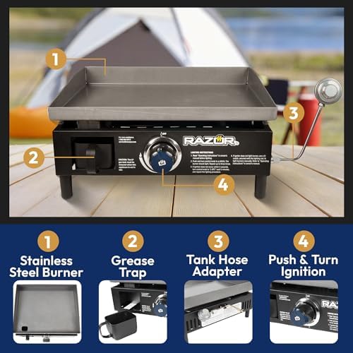 Razor Griddle 1-Burner Propane Gas Grill Griddle with Prep Cart, Black