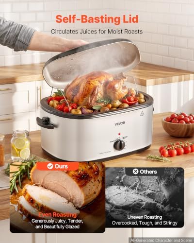 VEVOR Electric Roaster Oven, 24 Qt 1450W, Turkey Roasting Pan, 3 Food Trays