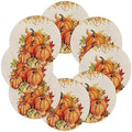 Round Placemats Set of 8 Orange Pumpkin Fall Place Mats Autumn Maple Leaf Circle Braided Placemat Heat Resistant Table Mat for Thanksgiving Autumn Harvest Holiday Decorations, 15 Inch