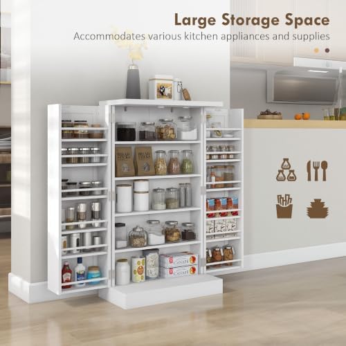 HOMCOM 41" Kitchen Pantry Storage Cabinet, Freestanding, Painted White