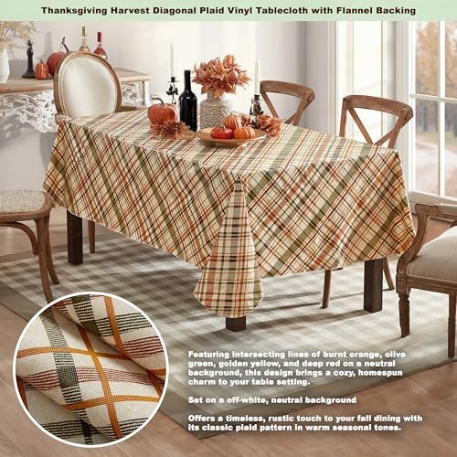 Newbridge Thanksgiving Diagonal Plaid 52x70 Inch Rectangle Vinyl Tablecloth