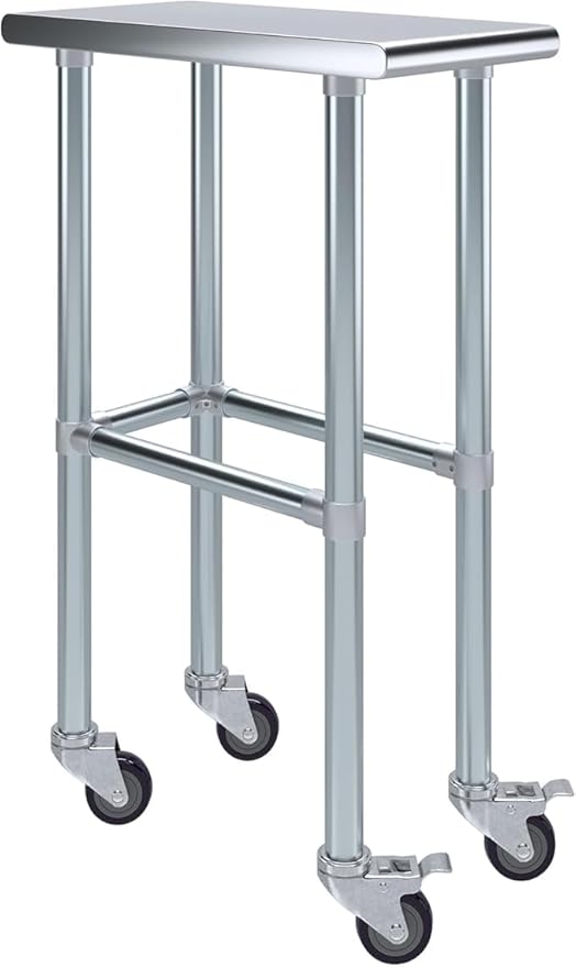 Stainless Steel Work Table Open Base & Wheels | Work Station | Metal Work Bench (Stainless Steel Work Table Open Base + Casters) (12" Long x 24" Deep)