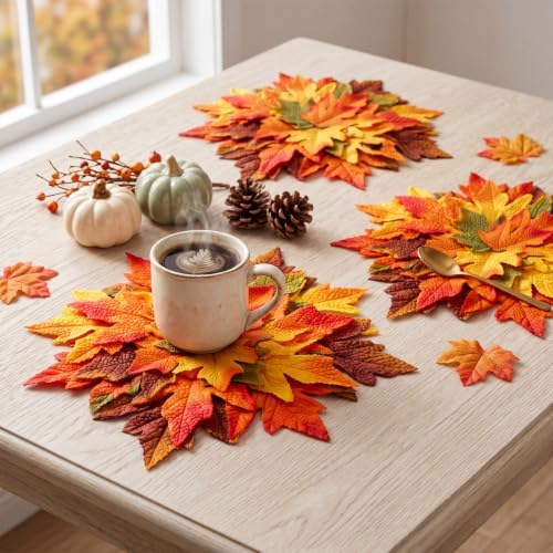 SmoothNovelty 4 Pcs 15" Fall Placemats, Thanksgiving Leaf Mats, Multicolor