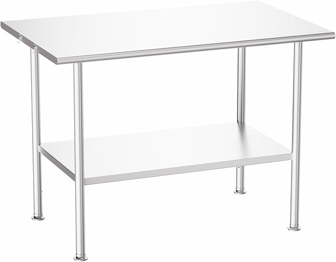 All-Stainless Steel Prep Table, 30 X 48 Inch, with Rounded-Edges and Adjustable Undershelf, Heavy-Duty Build for Outdoor Use,Restaurants,Hotels,Workshops,Kitchens,Gardens, and Garages