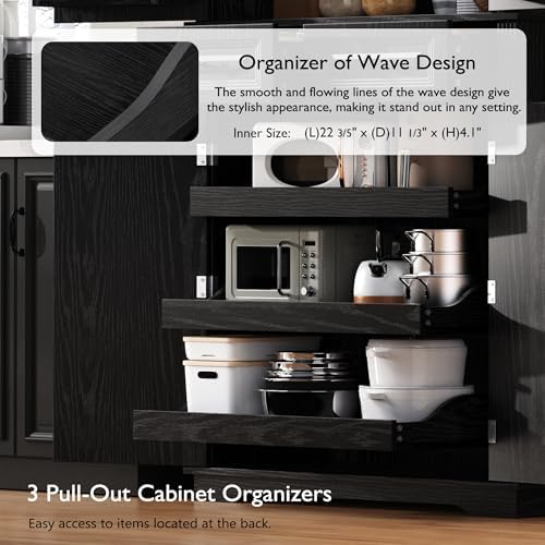 Merax Farmhouse Pantry Cabinet with Drawers and Door Shelves, Black