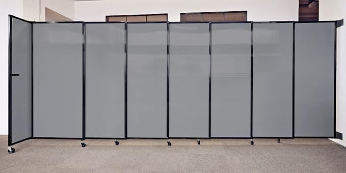Wall-Mounted Sliding StraightWall Room Divider | Adjustable Widths | Locking Wheels | Room Separator | Up to 7'2" Wide x 6' Tall Black Fabric Panels