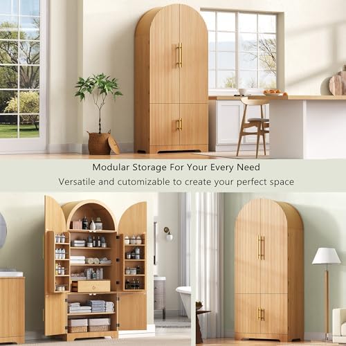 Ball & Cast 72" Arched Pantry Cabinet with Hidden Drawer, Natural