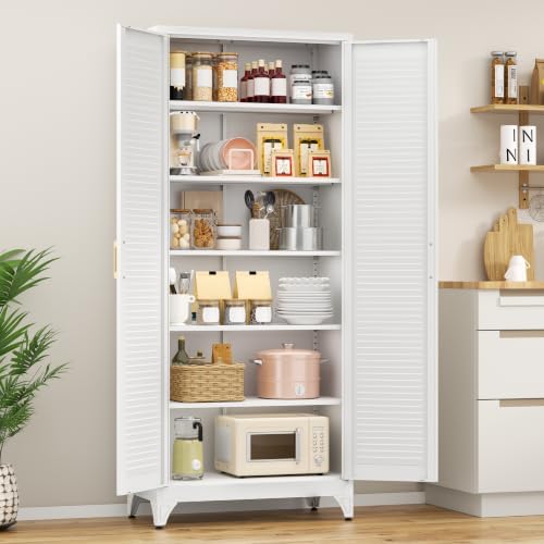 Polup 75" Pantry Cabinet, Tall Metal Storage Cabinet with Doors and Shelves