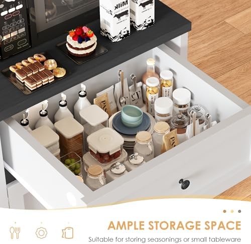 Microwave Stand with Storage and Drawer, Kitchen Pantry Storage Cabinet