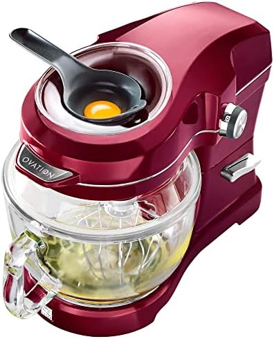 Kenmore Ovation 500W RedStand Mixer, 10‑Speed Tilt‑Head with 5QT Glass Bowl, Pour‑In Top, 360° Splash Guard, LED Light, Flat Beater, Dough Hook & Whisk for Powerful, Stable, Low‑Noise Mixing