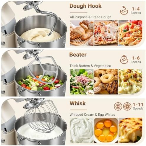 ZACME 8.5QT Commercial Stand Mixer 1000W with Aluminum Die Casting Meets the Standard of NSF/ANSI 8-2023, 11 Speeds Electric Stand Mixer, Tilt-Head Dough Mixer with Bowl, Dough Hook, Whisk and Beater