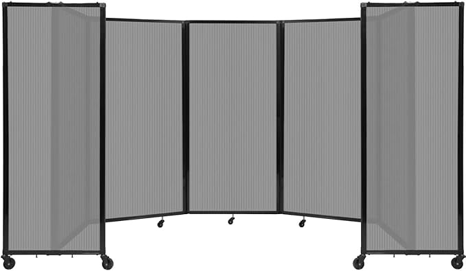 Versare Polycarbonate Room Divider 360 Portable Wall Partition | Freestanding Office Dividers | Locking Wheels | Privacy Screen Panels - 14' x 6' Light Gray Thermoplastic Polymer