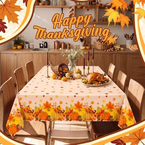 Preboun 15 Pcs Fall Thanksgiving Tablecloth Disposable 54 x 108 in, Turkey