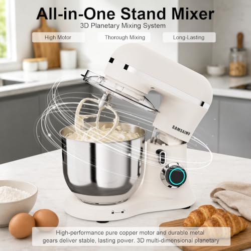 Stand Mixer, 6.5QT Tilt-Head Electric Kitchen Mixer 660W, 10-Speed Household food mixer with 304 Stainless Steel Bowl, Bread Cake Mixer include Dishwasher Safe Dough Hook, Beater and Whisk