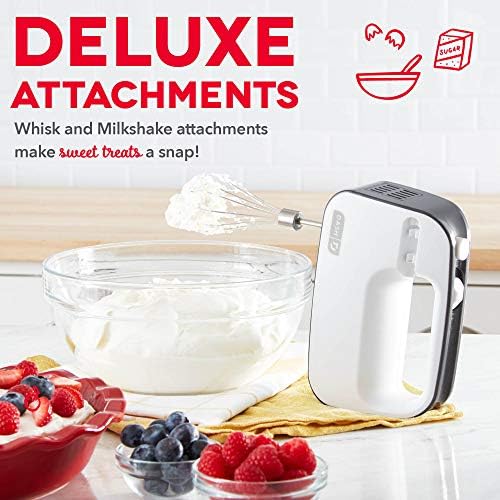 Dash SmartStore Hand Mixer - Electric Handheld Mixer For Everyday Baking - 3-Speed Power and One-Touch Beater Ejector Button - Cool Gray, Includes Whisk and Milkshake Attachments