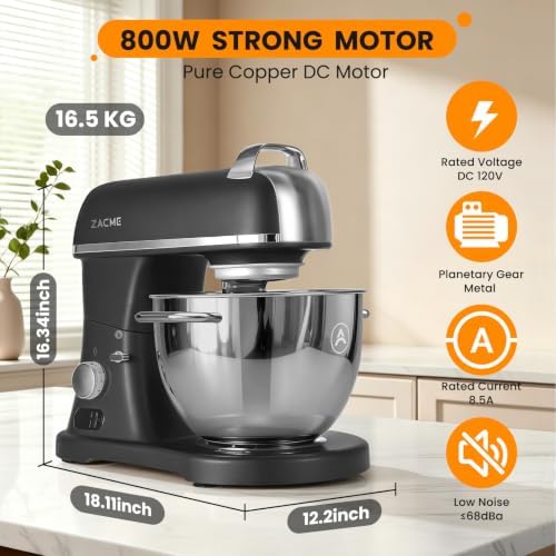 8.4QT Commercial Stand Mixer 800W with Aluminum Die Casting Meets the Standard of NSF/ANSI 8-2023, Mixers Kitchen Electric Stand Mixer with Stainless Steel 8L Bowl, Dough Hook, Whisk and Beater, Black