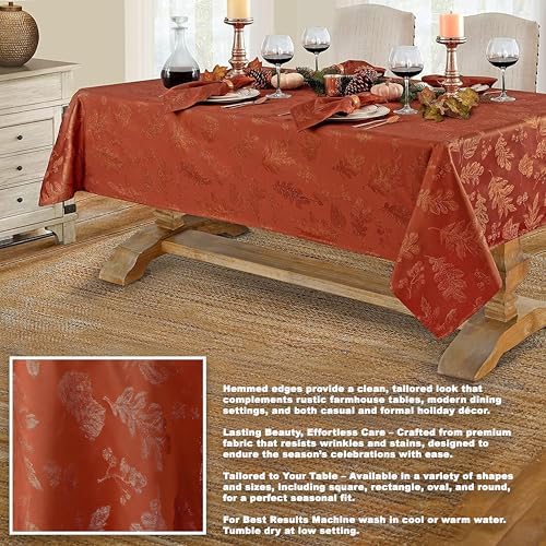 Newbridge Fall Damask Tablecloth Rust Gold 60 x 102 Inch Rectangle