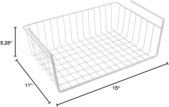 Modern Home Under Shelf Wire Storage Baskets – Hanging Organizer Rack for Cabinet, Pantry, or Closet – White Metal Basket for Kitchen, Towels, or Office – No Tools Required (15")