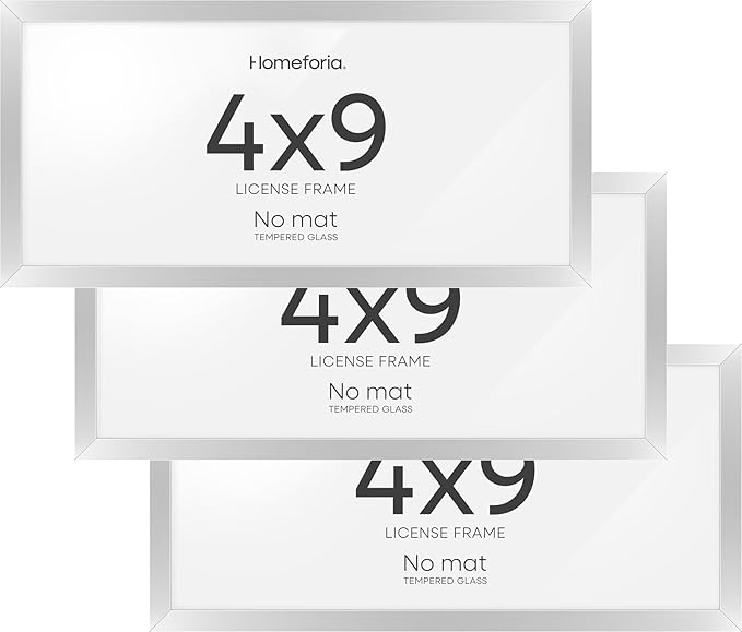Homeforia 4x9 Business License Frame, High End Metal 4 x 9 Silver Certificate Frame with Real Glass, 9x4 Document Frames for Wall or Tabletop, 4 by 9 Picture Frames, Tempered Glass, Wall Kit, Set of 3